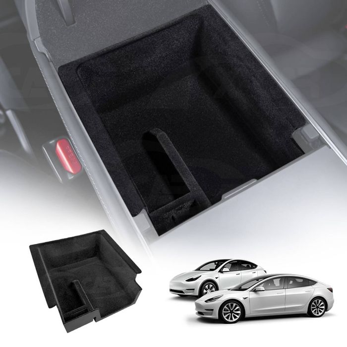 Tesla Model 3 2017-2023 and Model Y 2021-2025 Flocked Center Console Armrest Organizer