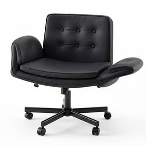 Advwin Office Armchair w/ tiltable Arm Ergonomic Cross Legged Desk Chair PU Leather Lounge Chair Swivel Vanity Chair Black