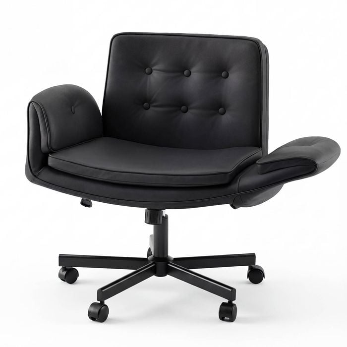 Advwin Office Armchair w/ tiltable Arm Ergonomic Cross Legged Desk Chair PU Leather Lounge Chair Swivel Vanity Chair Black