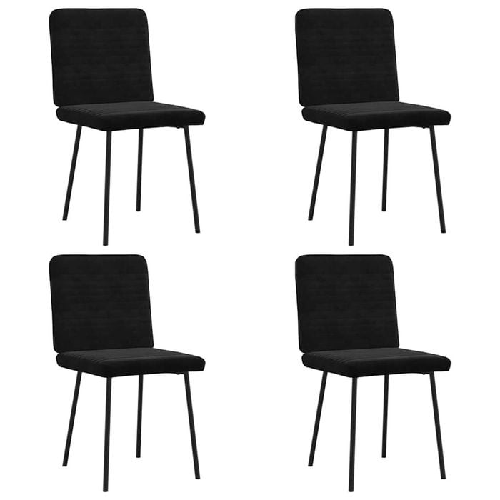 vidaXL Channel Tufted Dining Chairs 4 pcs Black Velvet Metal Legs  45 x 54 x 83 cm