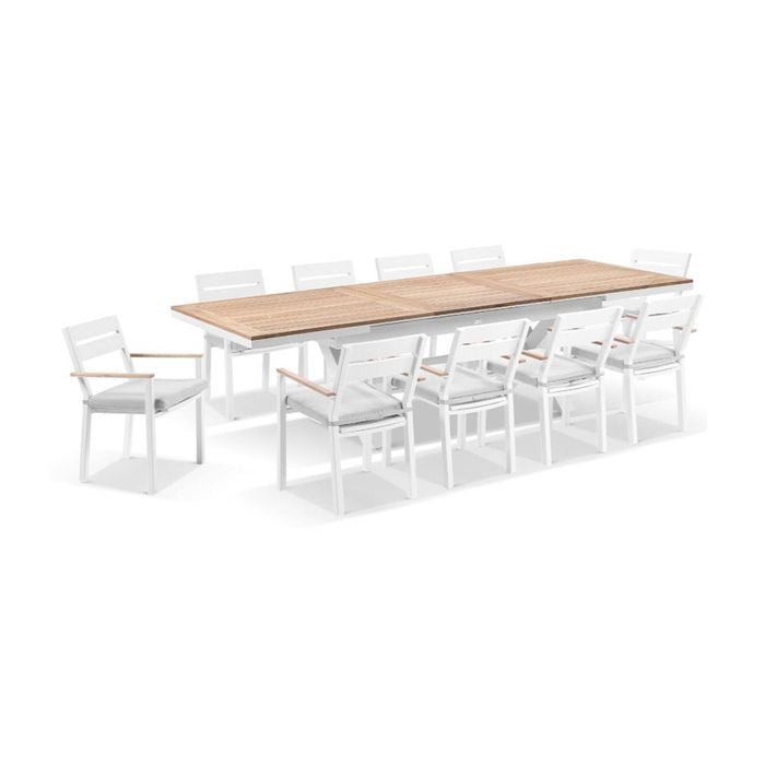 Bay Gallery Furnitire Austin Table 10 Capri Chairs White & Olefin Grey Cushions