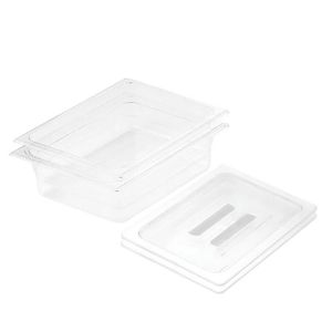 SOGA 1/2 GN Polycarbonate Food Pan 100mm Clear 2 Pack with Lids