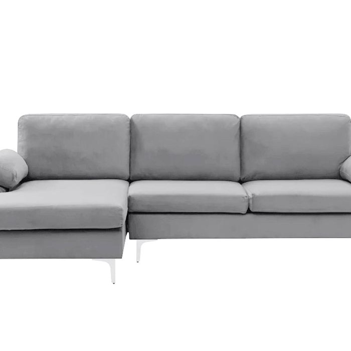 Pauline Velvet Sectional Sofa with Left Chaise - Grey