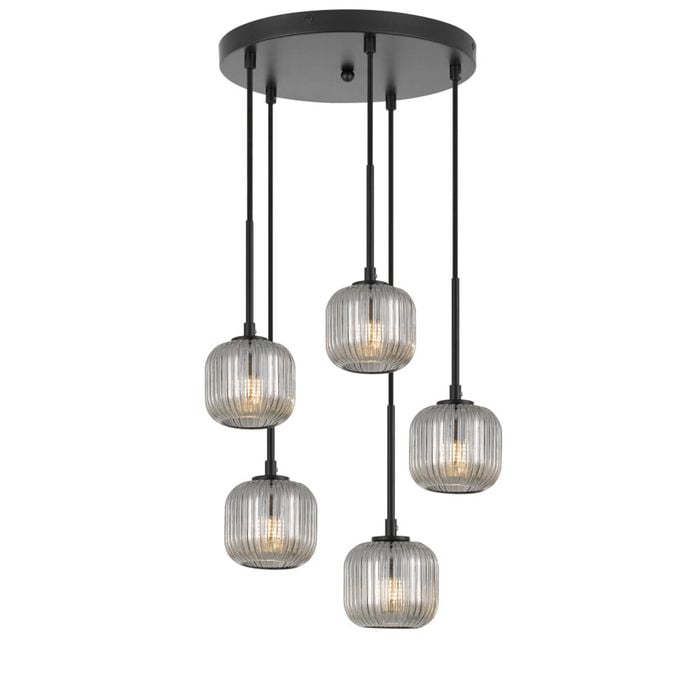 Telbix Bobo Modern Pendant Hanging Lamp Light Metal Glass Black Smoke Matte