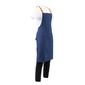 Southside Bib Apron X-cross Back Denim Blue With Tan Ties Commercial Hospitality Kitchen Uniform