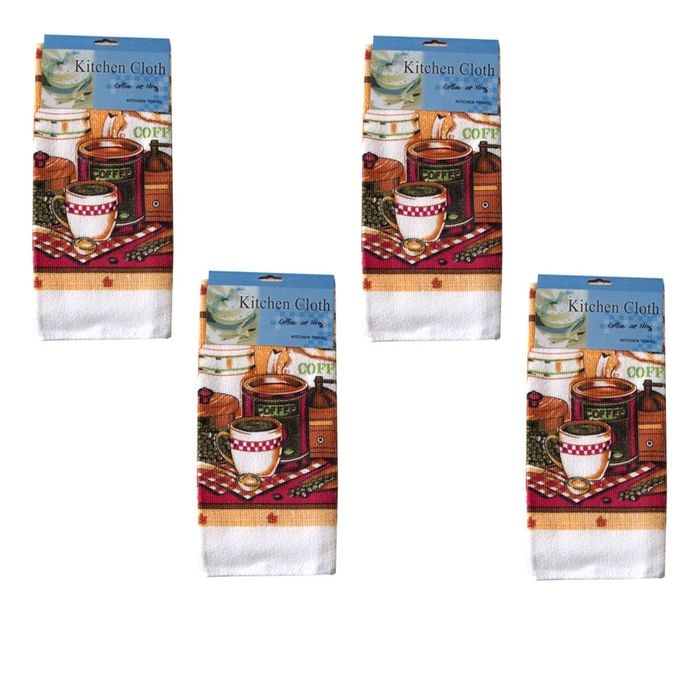 Just Comfort Set of 4 Microfibre Printed Tea Towels Coffee at Home
