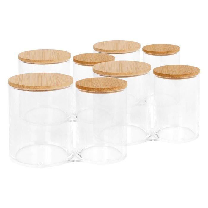 Harbour Housewares Reusable Plastic Twin Bathroom Canisters with Bamboo Lid - Pack of 4