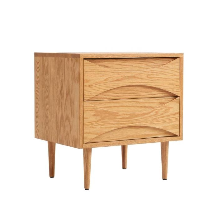 MIUZ Solid Oak Wood Bedside Table Large Side Storage End Table Shelf Nightstand