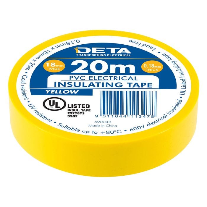 DETA 20m 18mm Yellow Insulation PVC Tape