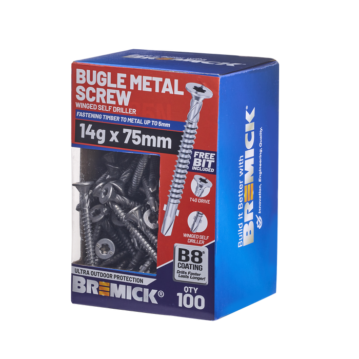 Bremick Metal Bugle Screw 14g x 75mm T40 B8 PK100
