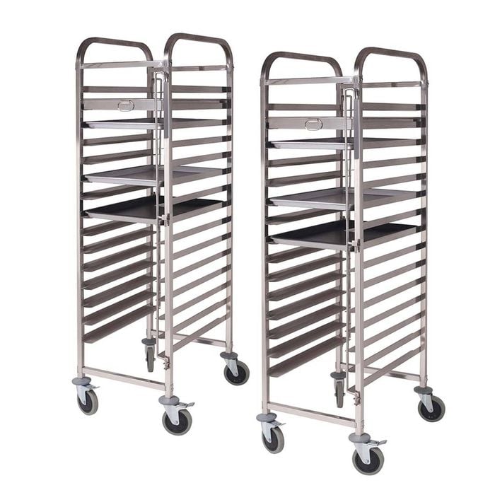 SOGA 2X 16-Tier 60x40cm Tray Bakery Trolleys – Stainless Steel