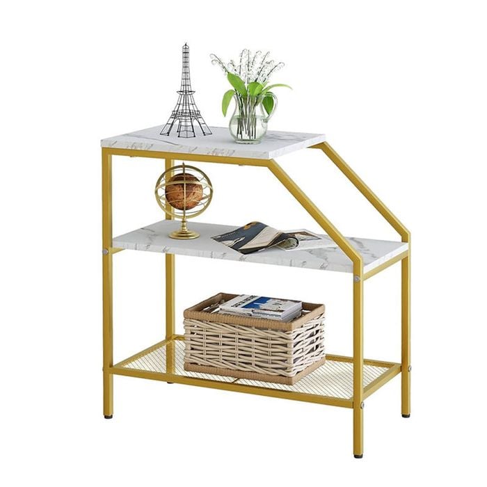 Catzon 3-Tier Gold Side Table with Storage Modern Trapezoid Plant Stand