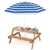 Costway 3-in-1 Kids Picnic Table Set w/Adjustable Umbrella-Blue