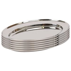 Argon Tableware 6x Oval Serving Platters - 35 x 24cm - Stainless Steel Dinner Tray Oval Plate Small Appetizer Serving Dishes