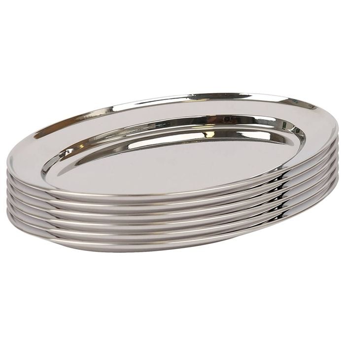 Argon Tableware 6x Oval Serving Platters - 35 x 24cm - Stainless Steel Dinner Tray Oval Plate Small Appetizer Serving Dishes