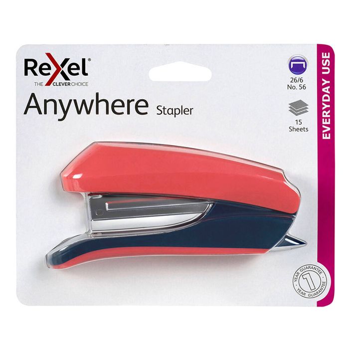 Rexel Anywhere 15 Sheets Half Strip Stapler Coral Home/office/work Stationery