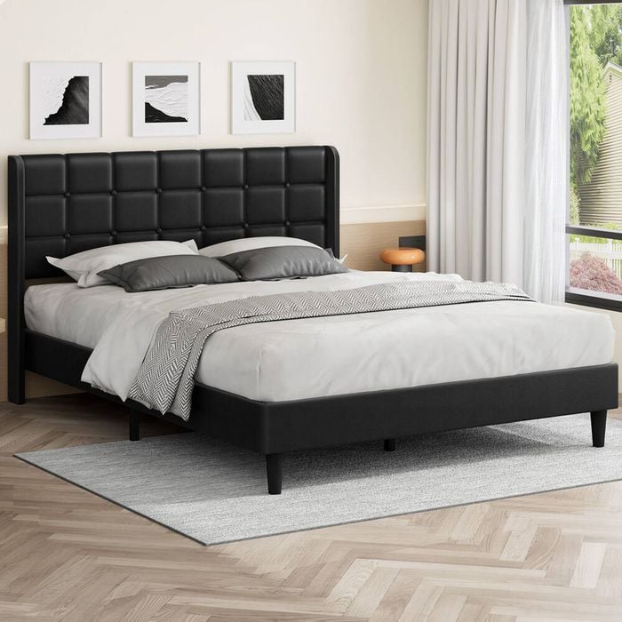 Alfordson Bed Frame Queen Black Leather