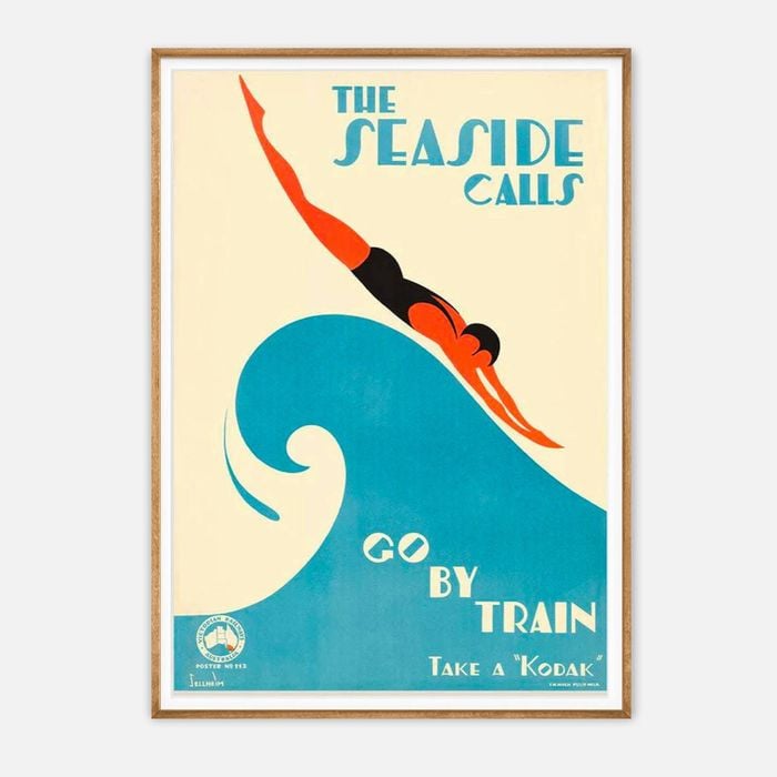 Galrie The Seaside Calls Retro Travel Poster-1930s Vintage Australian Art Print Decor, Wood Frame, A3 30 x 42cm (12 x 16inch)
