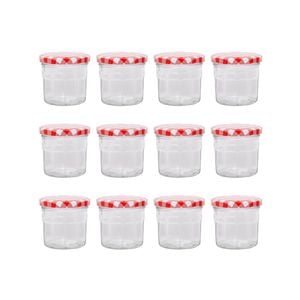 Argon Tableware 130ml Glass Jam Jars With Airtight Red Gingham Lids - Set Of 12 Empty Screw Top Kitchen Storage Preserving Jar