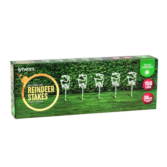 Lytworx Solar Powered Reindeer Stakes - 5 Pack