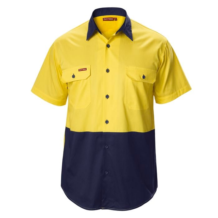 Hard Yakka Mens Yellow / Navy Koolgear Short Sleeve Shirt - Size M
