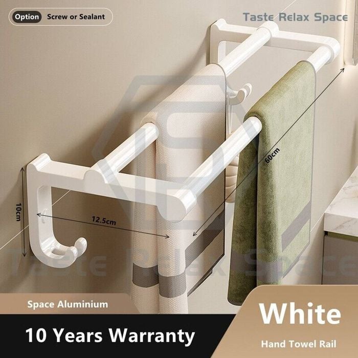 Bathroom Towel Bar Self Adhesive Double Towel Rack Aluminum Towel Holder Towel Rail Stick on Wall-White - White Towel Rail