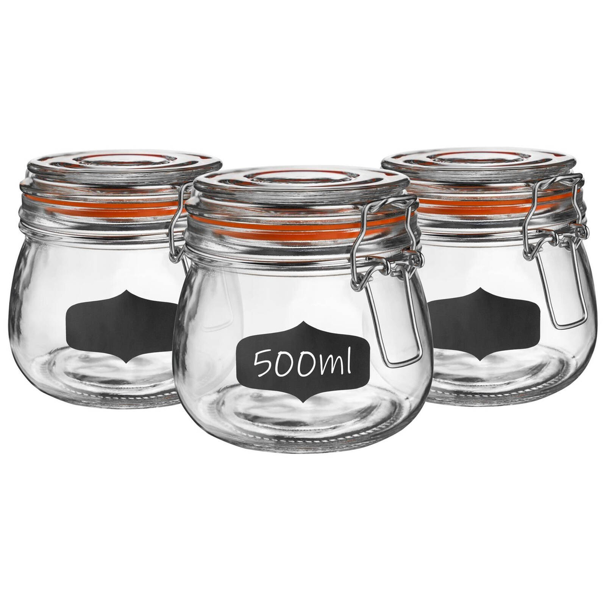 Argon Tableware 6x Glass Storage Jar & Labels Set - 500ml/17.6oz 4 ...