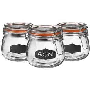 Argon Tableware 6x Glass Storage Jar & Labels Set - 500ml/17.6oz 4 Colour Seal Airtight Kitchen Storage Container Preserving Jar