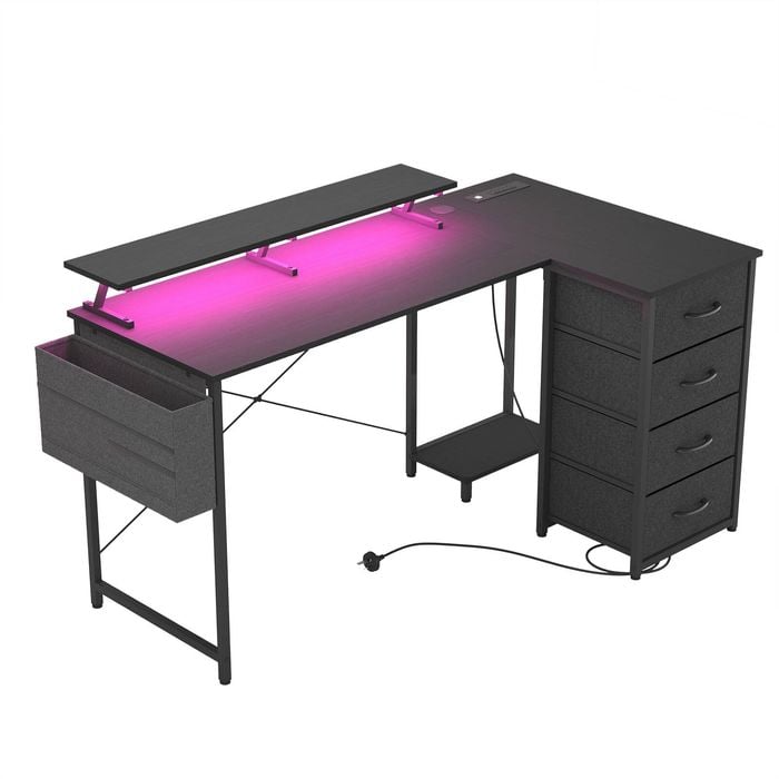 Ufurniture L-Shaped Gaming Desk RGB LED 140cm Black