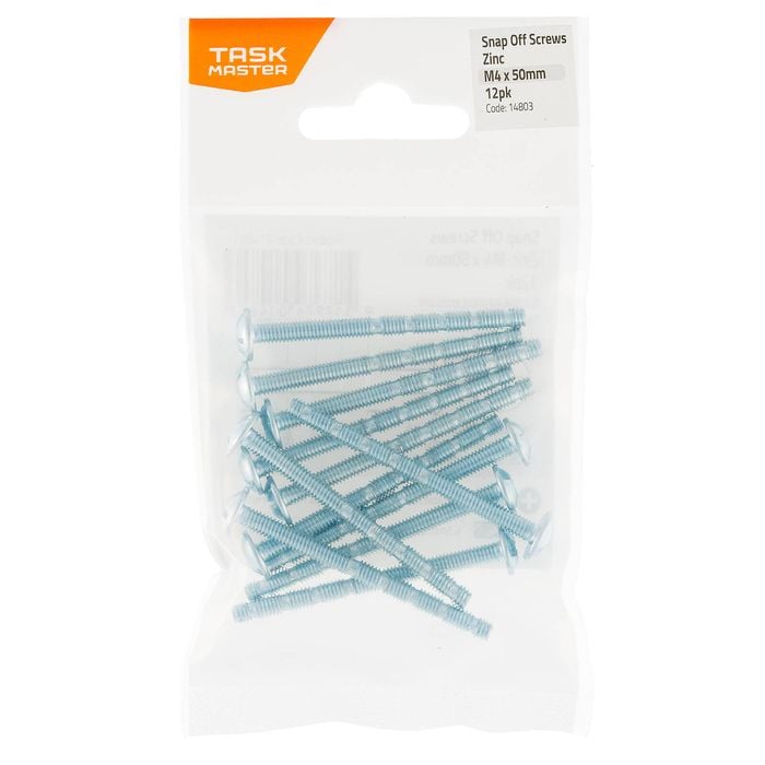 Taskmaster M4x 50mm Zinc Snap Off Screw - 12 Pack