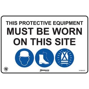 Pinnacle 800 x 600mm Metal Hardhat / Footwear / Hi-Vis Combination Mandatory Site Sign