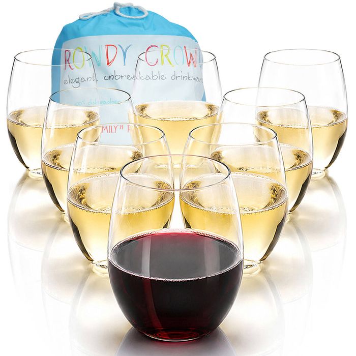 Rowdy Crowd Wine Tumblers 425ml Set of 8 - Unbreakable Tritan Plastic Dishwasher Safe