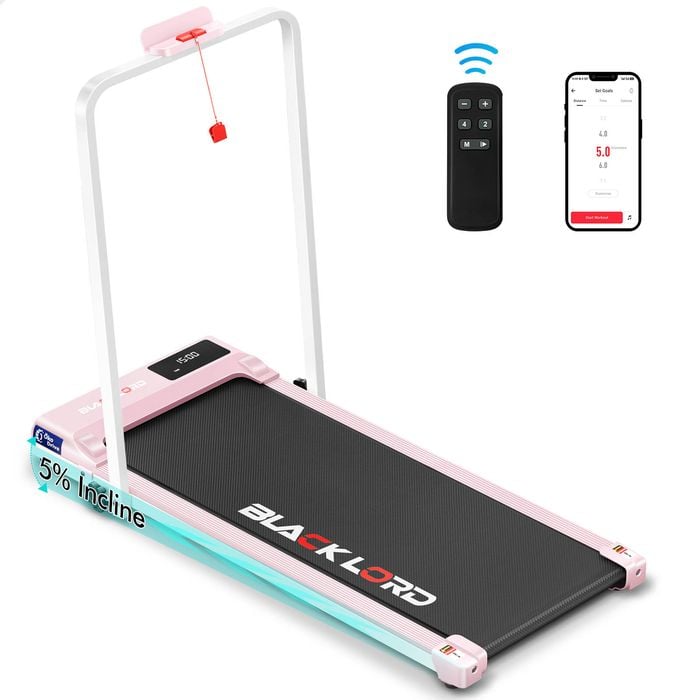 BLACK LORD Treadmill Electric Walking Pad Folding 2 Levels Incline Pink