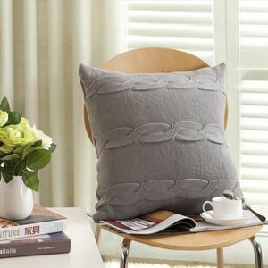CottonMore Acrylic Knitted Cushion Cover Twisted Stripes Grey 45x45cm