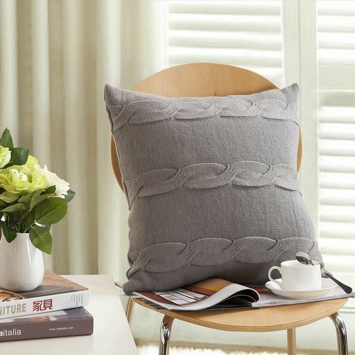 CottonMore Acrylic Knitted Cushion Cover Twisted Stripes Grey 45x45cm