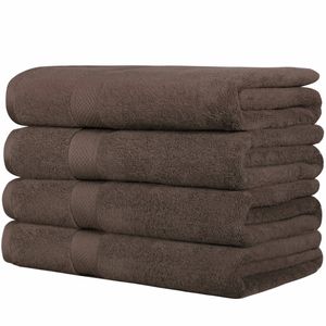 LINENOVA 4PCS Soft Cotton Bath Towel Set 68x137cm - Chocolate