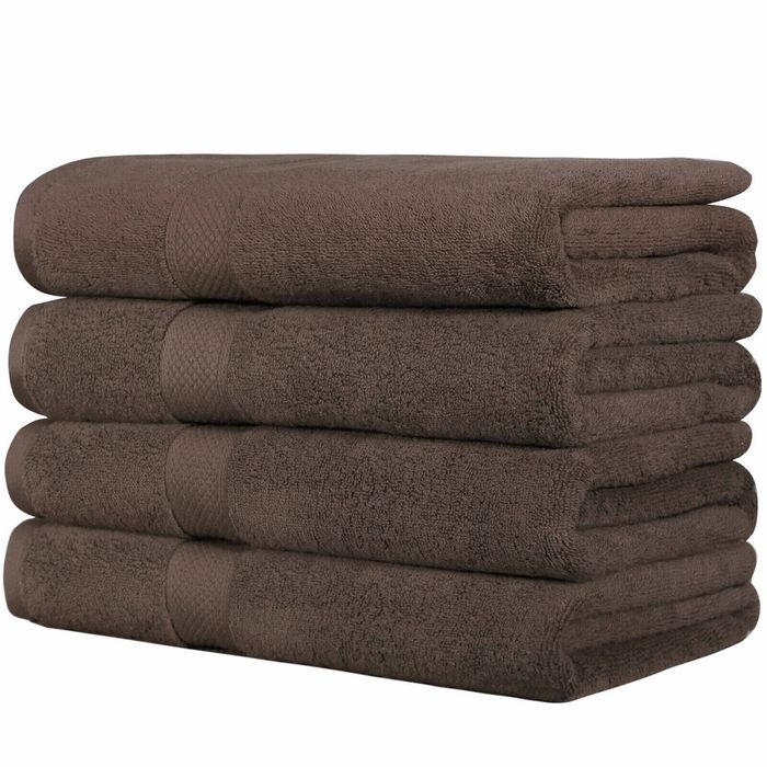LINENOVA 4PCS Soft Cotton Bath Towel Set 68x137cm - Chocolate