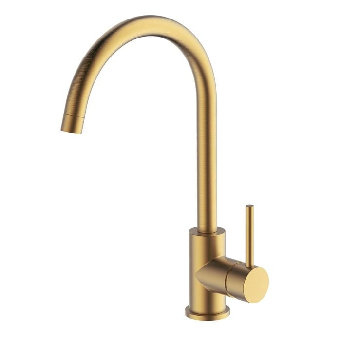 Abey Brushed Brass Gareth Ashton Gooseneck Sink Mixer WELS 4 Star 7.5L/min