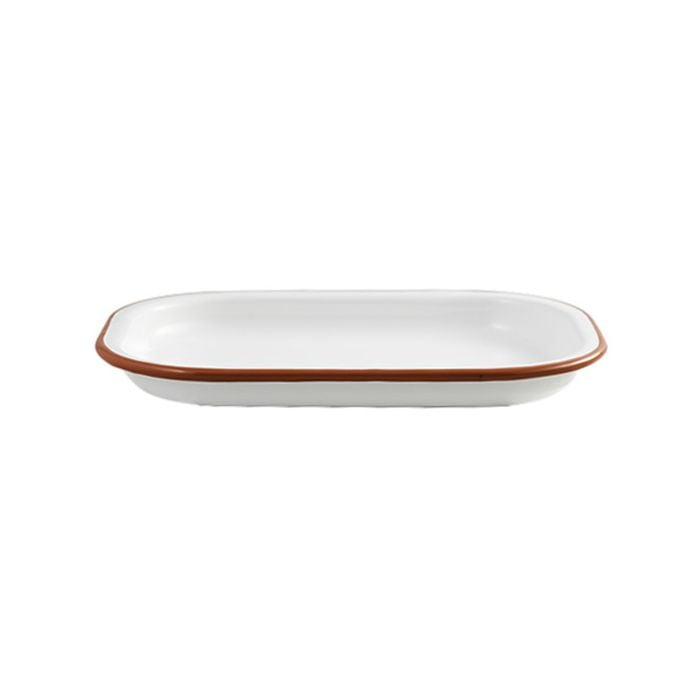 Urban Style Enamelware 21cm Porcelain w/ Red Rim Tray - White