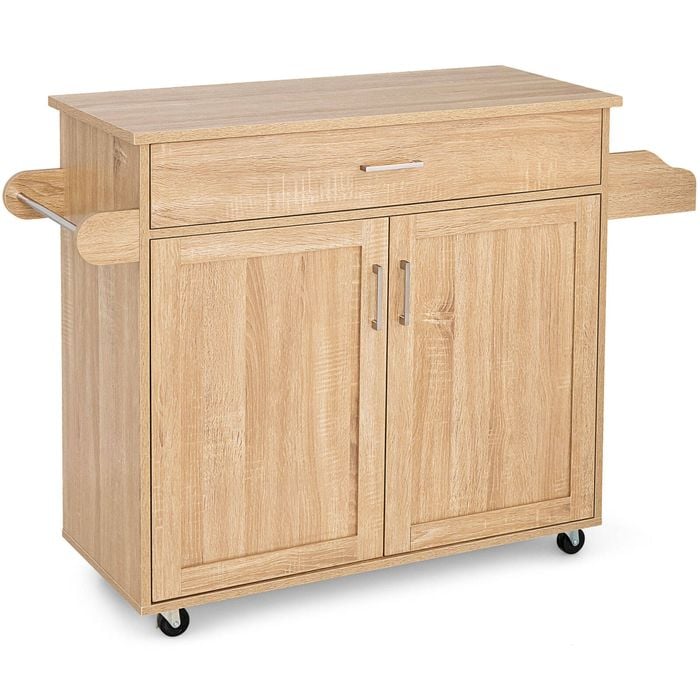 Costway Mobile Kitchen Island Trolley Sideboard W/spice Rack Natural