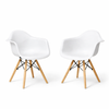 Foret Mid-century Kids Plastic Armchair Natural Wood Legs White Set Of 2