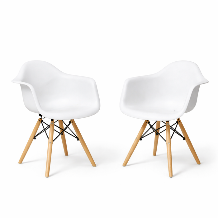 Foret Mid-century Kids Plastic Armchair Natural Wood Legs White Set Of 2