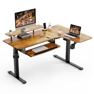 Eureka 60" L Shaped Electric Standing Rustic Brown Desk - Right Side /1155 x 1100 x 873