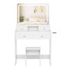 Ufurniture Small Dressing Table With 4 Drawers Makeup Vanity Desk With Power Outlet Led Mirror & Hair Dryer Holder White