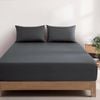 Gioia Casa Vintage Washed Cotton Fitted Sheet Set - 100% Natural Cotton - Soft & Breathable - Charcoal - Double