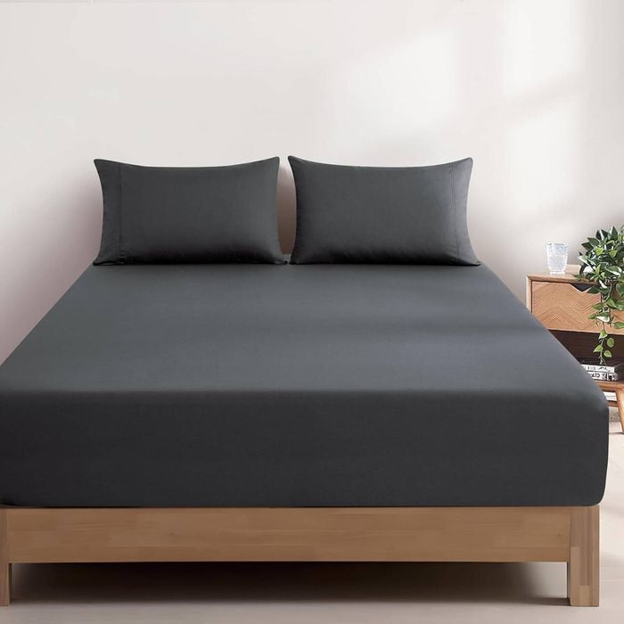 Gioia Casa Vintage Washed Cotton Fitted Sheet Set - 100% Natural Cotton - Soft & Breathable - Charcoal - Double