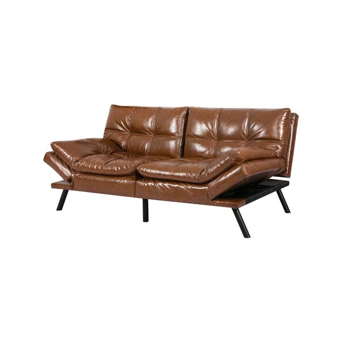 Levede PU Futon Sofa Bed 3-Seater 179CM Brown