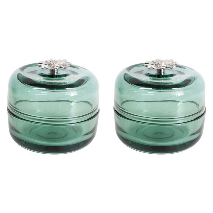 2PK LVD Glass Trinket Box Storage Decor Round 9.5cm - Wilde Jungle