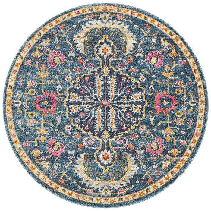 The Rug Connection Garden 209 Navy 240x240cm - Large Round Transitional Pet Friendly Indoor Rug