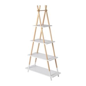Takara Kusa 4-tier Natural Wooden A-frame Ladder Storage Shelf Modern Natural & White Bamboo Tripod Bookcase 30x78x148cm